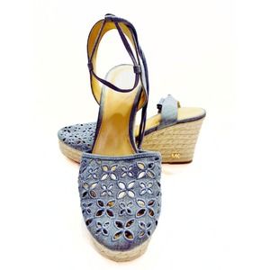 Michael Kors Darci Lace-up Denim 3 1/2 inch Wedge Sandals Size 11